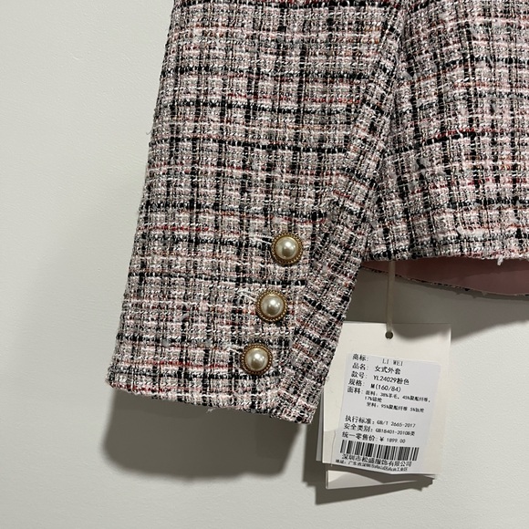 Women's Wool Blended Tweed Jacket - Pink and Black - Picture 5 of 8
